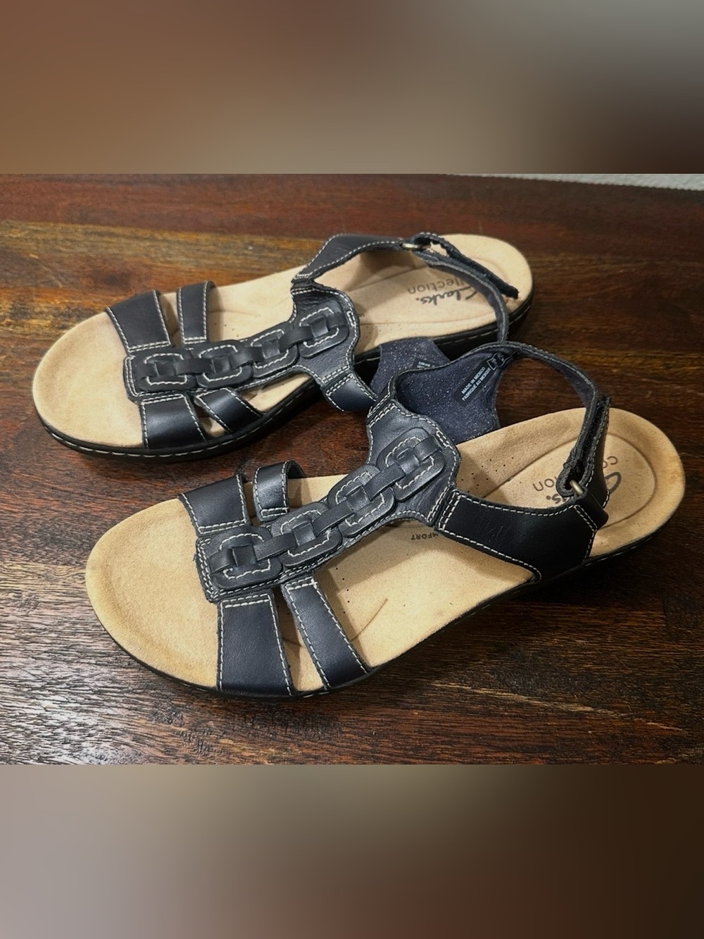 Clarks Black Leather Braided Strap Comfort Sandals size 7.5